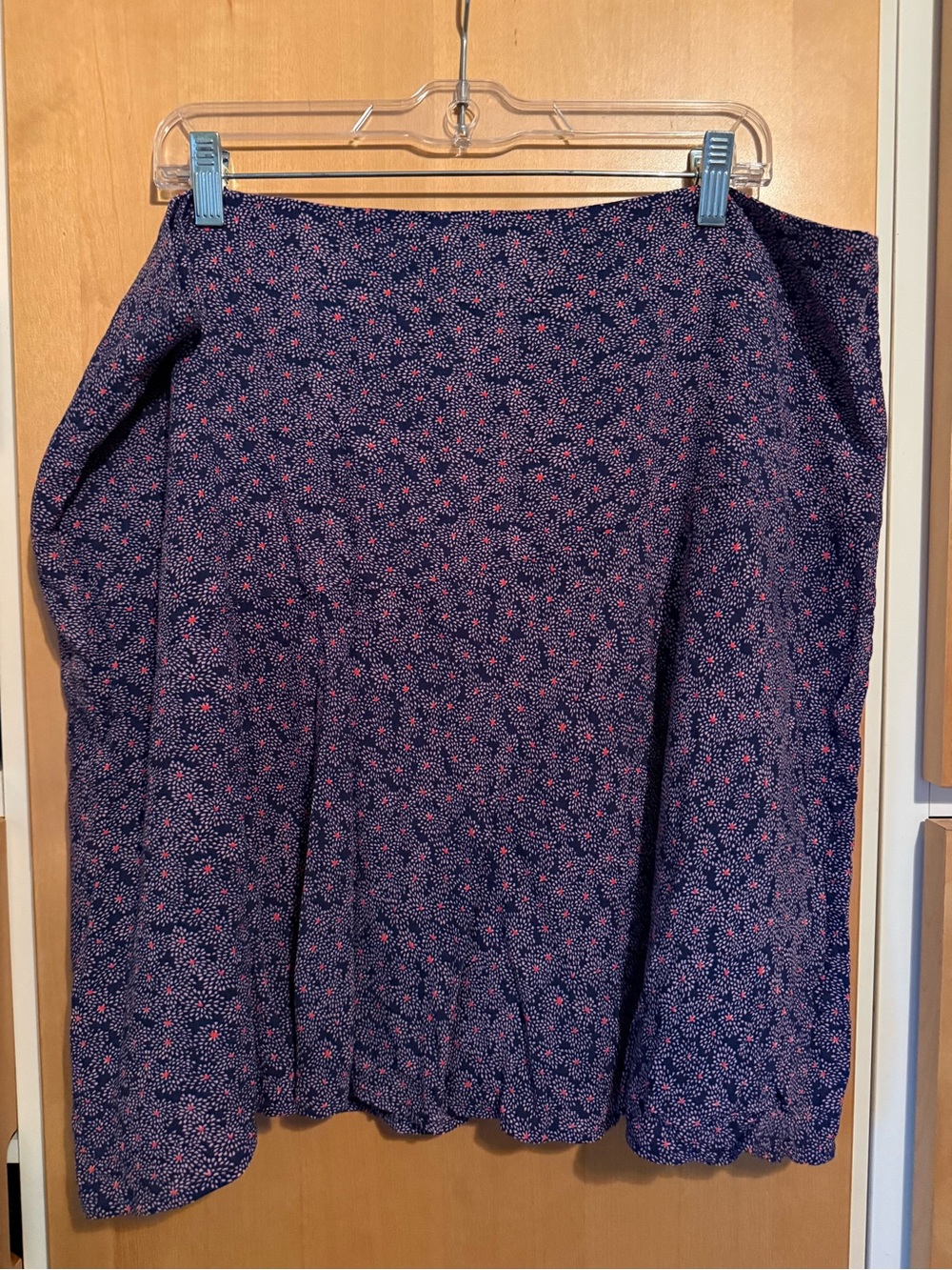 Boden Navy Midi Skirt with Pink Floral Dot Print